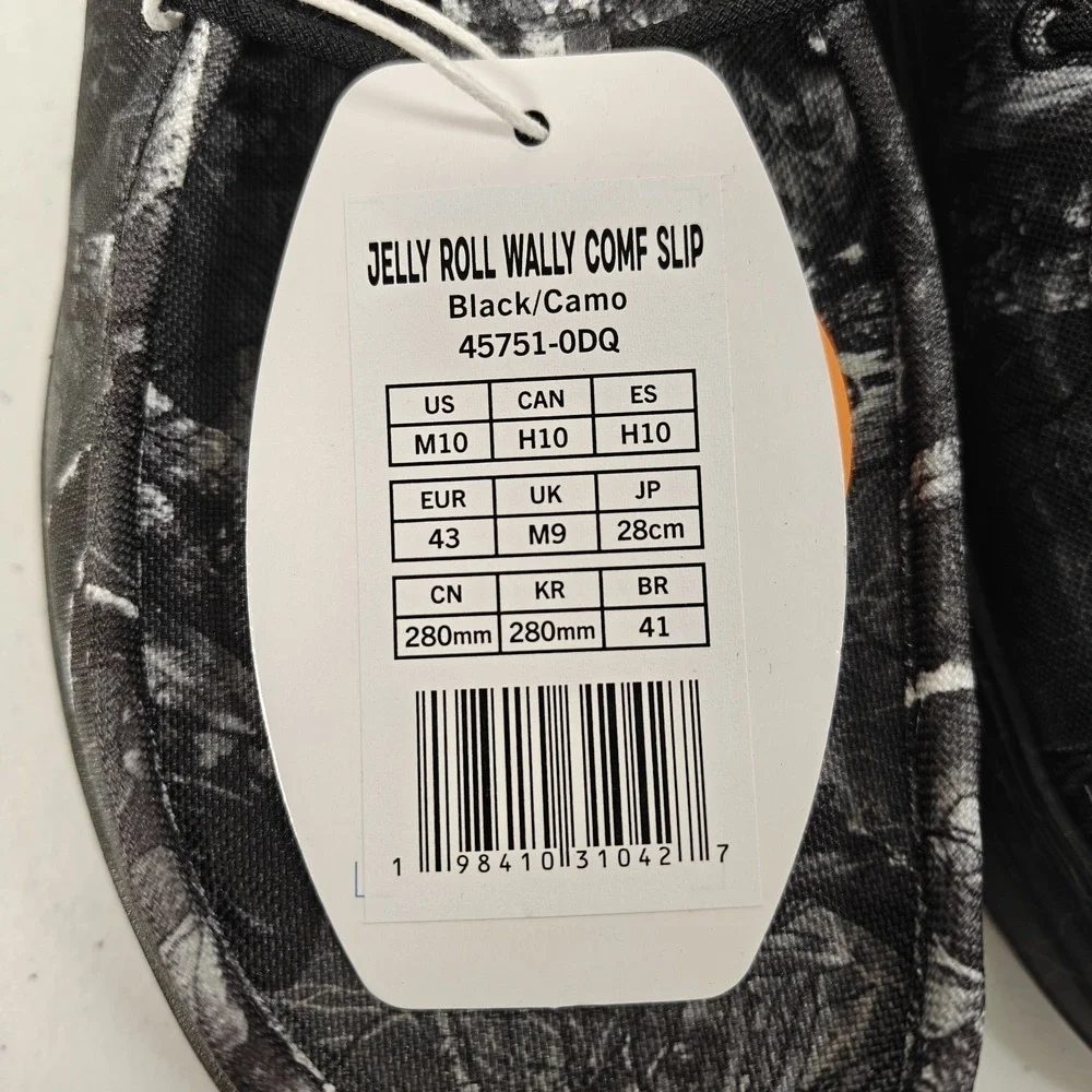 Hey Dude x Jelly Roll Wally Realtree Edge Camo Men's 10 Black Slip On Shoes NWT